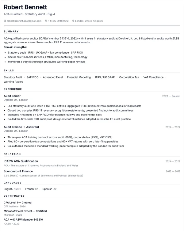 Resume example for Accountant