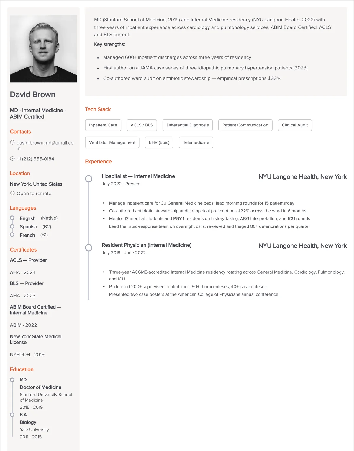 Resume example — doctor