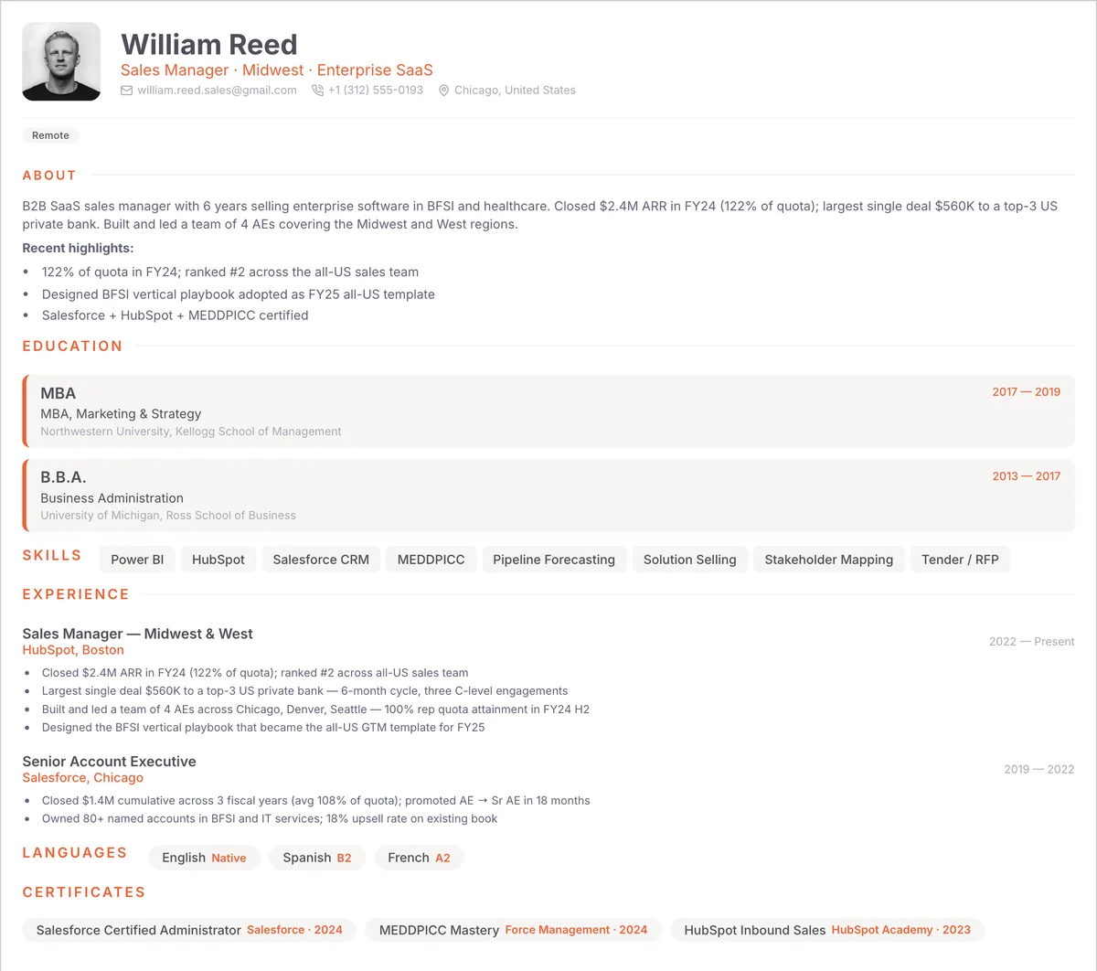 Resume example — sales-manager