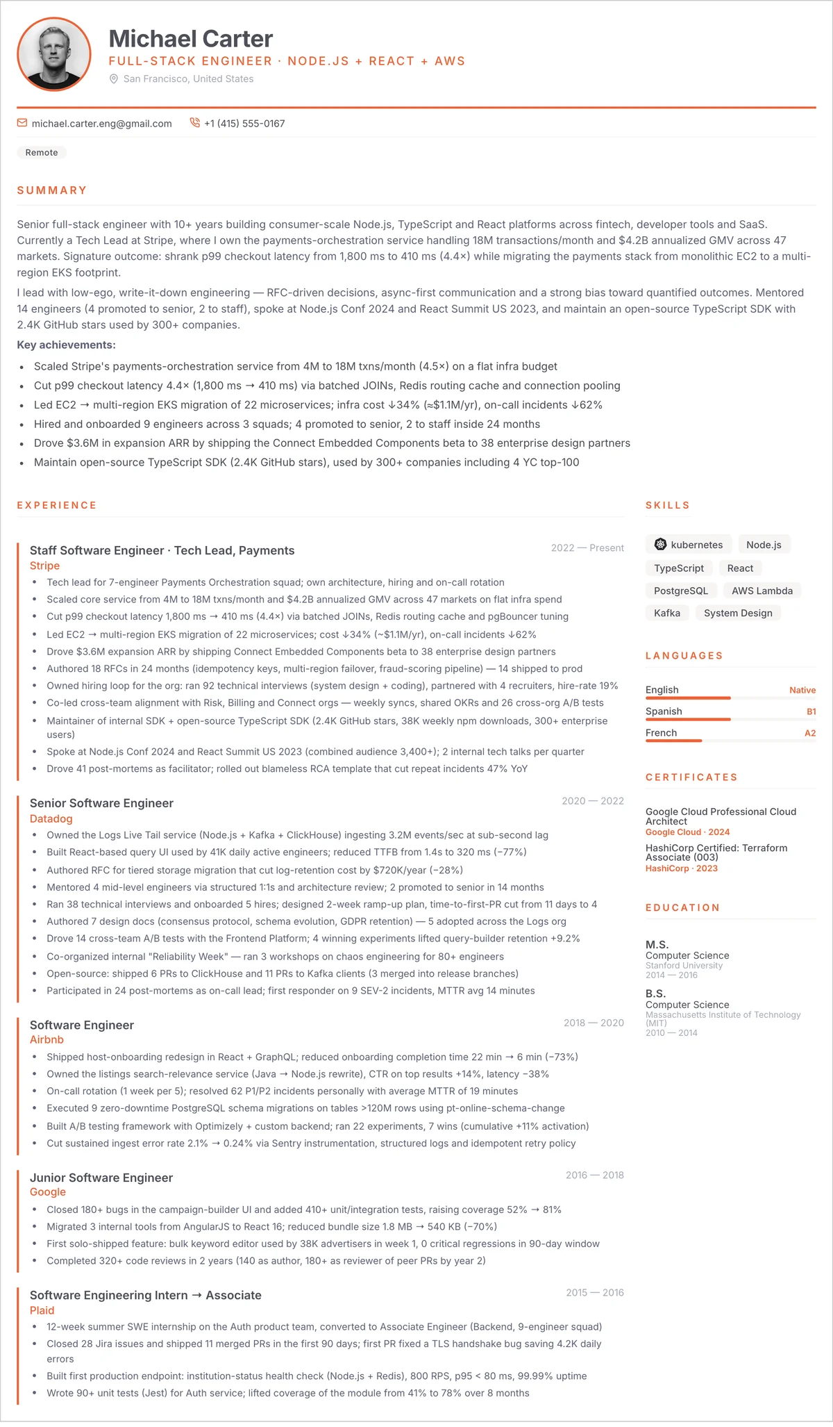 Resume example — software-engineer