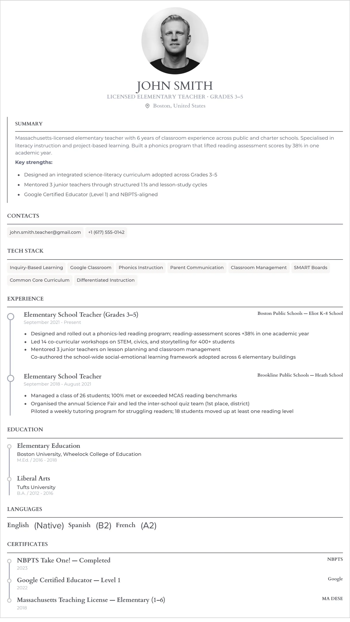 Resume example — teacher