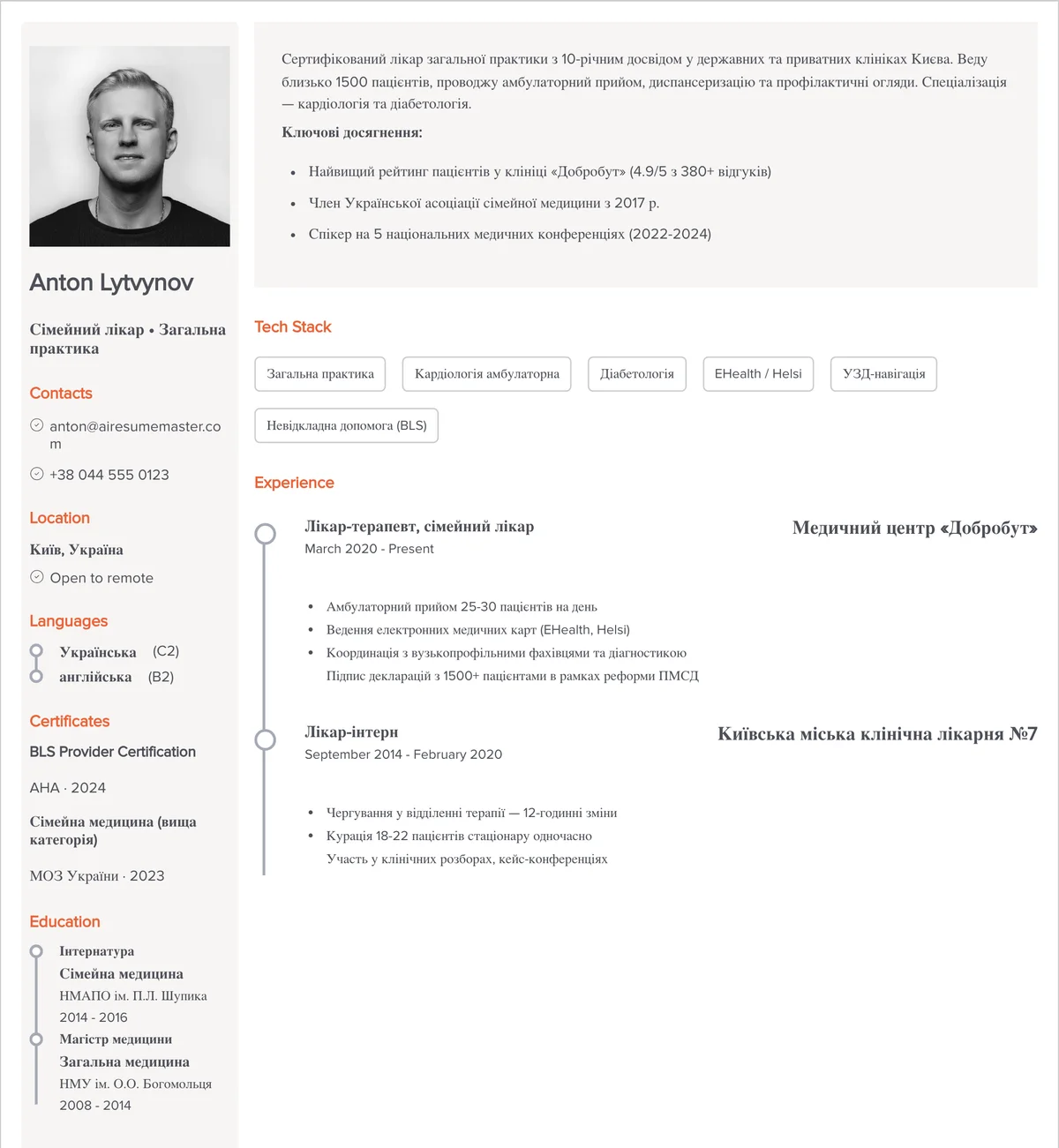 Приклад резюме — likar